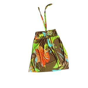Brown‎ Y2K Floral Halter Top/dress Sleeveless Tropical Vacation Top Print Casual